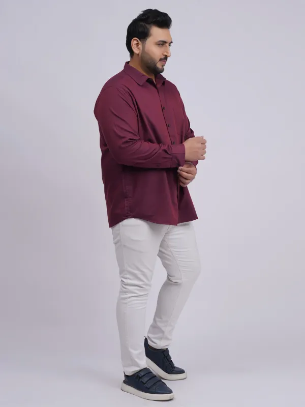 Plus_Size_Wine_Solid_Casual_Shirt_For_Men