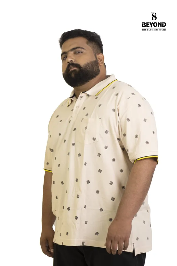 Beige_Printed_Polo_T_Shirt_With_Contrast_Yellow_Piping_2xl_8xl