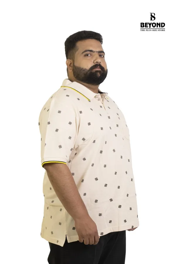 Beige_Printed_Polo_T_Shirt_With_Contrast_Yellow_Piping_2xl_8xl