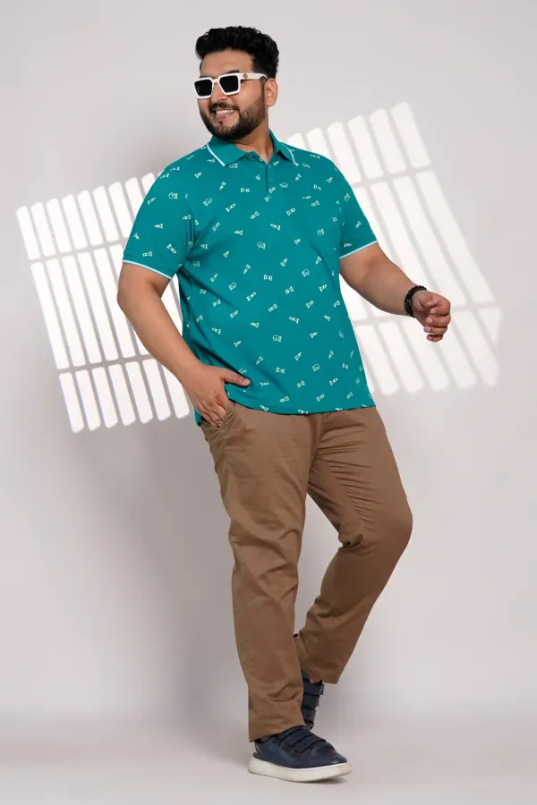 Plus_Size_Teal_Chess_Print_Polo_T_Shirt_For_Men