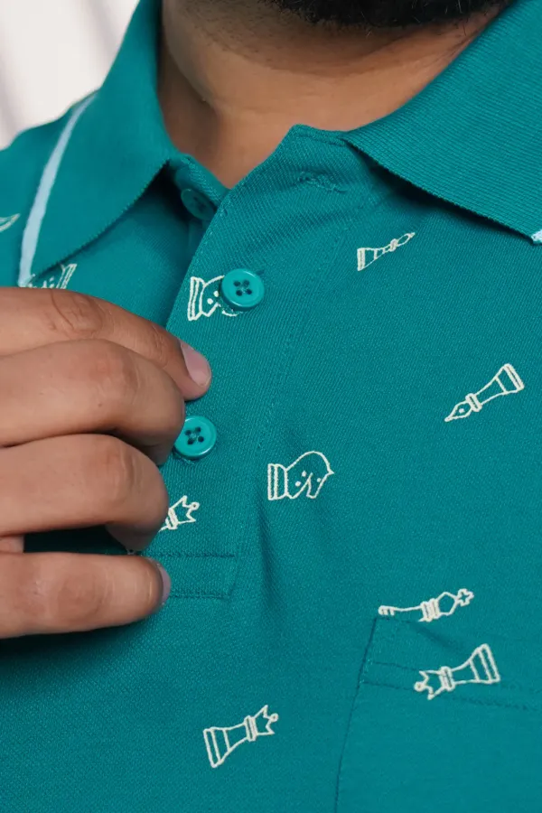 Plus_Size_Teal_Chess_Print_Polo_T_Shirt_For_Men