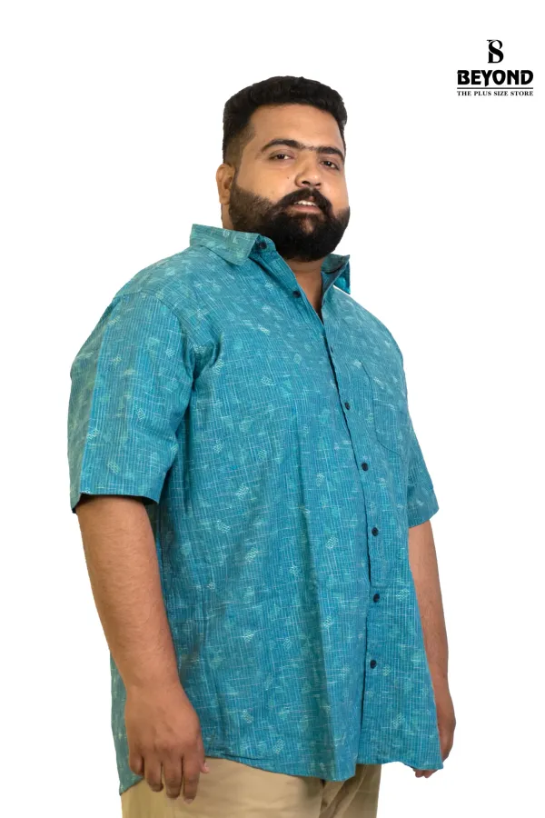 Turquoise_Cotton_Slub_Printed_Shirt_Summer_Ready_Comfort_In_Sizes_2xl_8xl