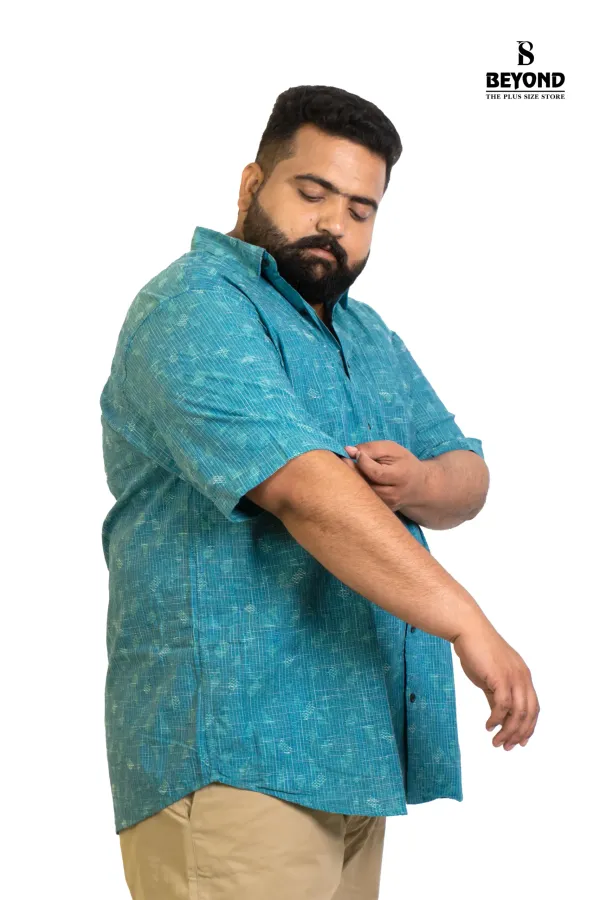 Turquoise_Cotton_Slub_Printed_Shirt_Summer_Ready_Comfort_In_Sizes_2xl_8xl