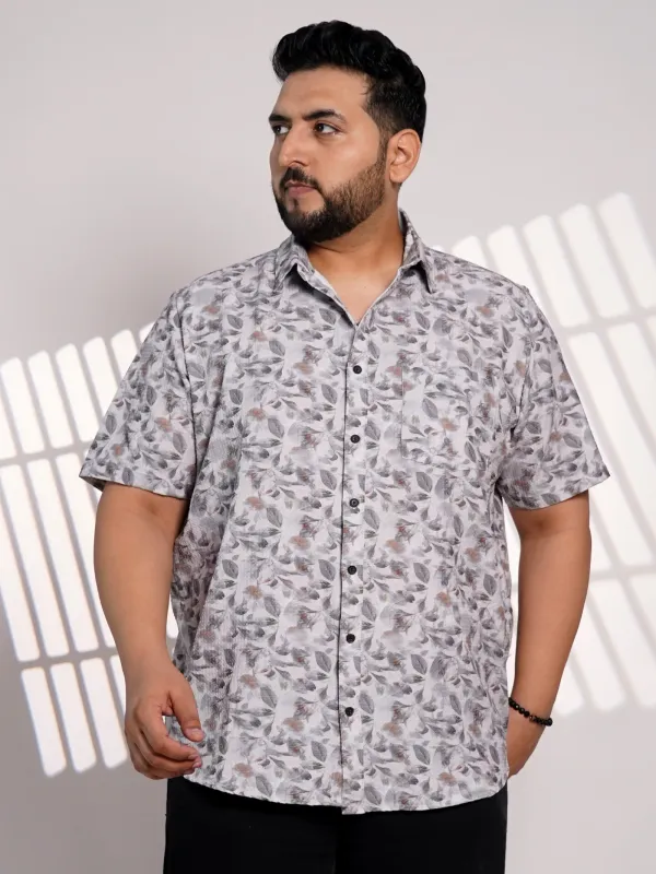 Plus_Size_Grey_Floral_Printed_Casual_Shirt_For_Men