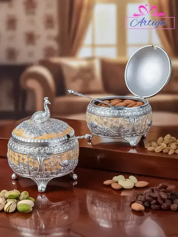 Peach_Peacock_Garman_Silver_Dryfruits_Saunf_Elaichi_Bowl