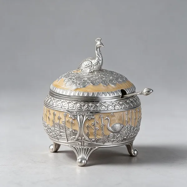 Peach_Peacock_Garman_Silver_Dryfruits_Saunf_Elaichi_Bowl
