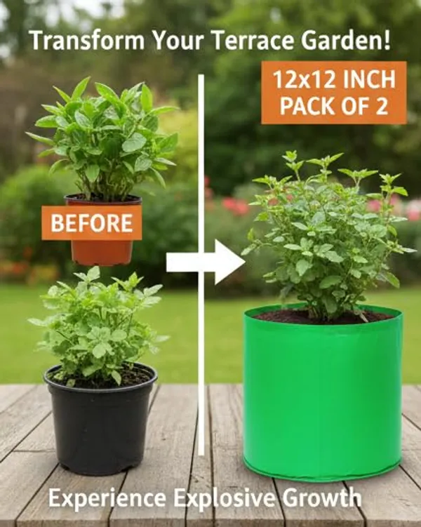 VIDA_DE_JARDIN_HDPE_Round_Plant_Grow_Bags_|_260_GSM_UV_Protected_Grow_Bag_for_Terrace_Gardening,_Vegetable_Plants,_Home_Garden,_Balcony,_Nursery,_Kitchen_Garden_|_(Pack_of_4,_12X12_Inches)