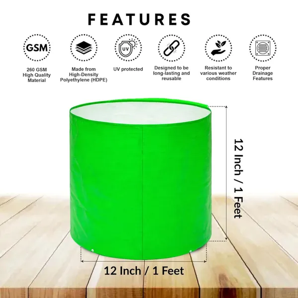 VIDA_DE_JARDIN_HDPE_Round_Plant_Grow_Bags_|_260_GSM_UV_Protected_Grow_Bag_for_Terrace_Gardening,_Vegetable_Plants,_Home_Garden,_Balcony,_Nursery,_Kitchen_Garden_|_(Pack_of_10,_12X12_Inches)