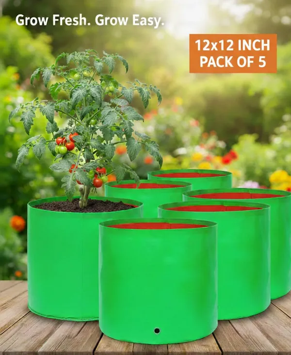 VIDA_DE_JARDIN_HDPE_Round_Plant_Grow_Bags_|_260_GSM_UV_Protected_Grow_Bag_for_Terrace_Gardening,_Vegetable_Plants,_Home_Garden,_Balcony,_Nursery,_Kitchen_Garden_|_(Pack_of_6,_12X12_Inches)