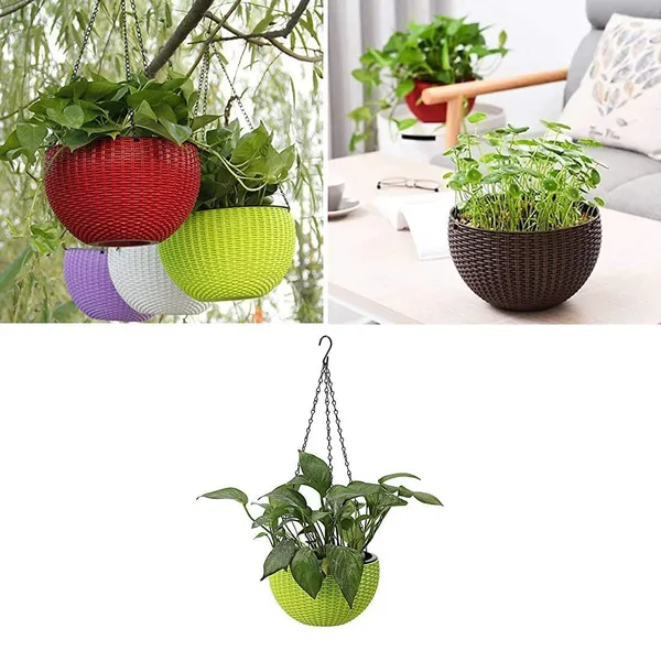 VIDA_DE_JARDIN_Hanging_Plant_Baskets_Set_of_5_–_Colorful_Plastic_Hanging_Pots_with_Chains,_Decorative_Planters_for_Balcony,_Home,_Terrace_&_Garden