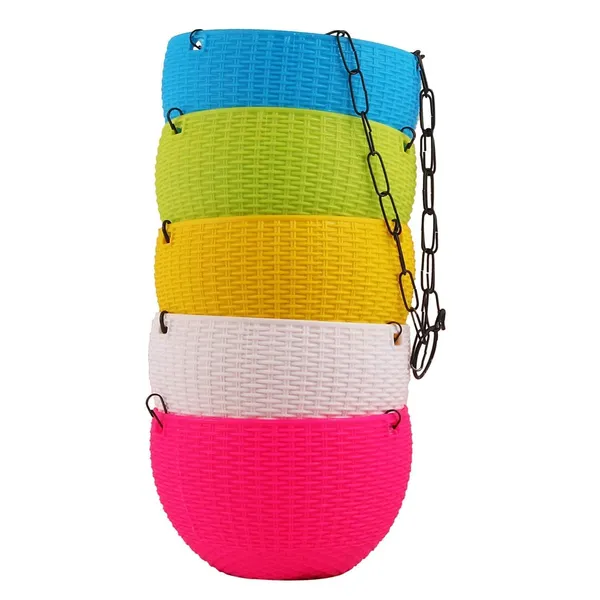 VIDA_DE_JARDIN_Hanging_Plant_Baskets_Set_of_5_–_Colorful_Plastic_Hanging_Pots_with_Chains,_Decorative_Planters_for_Balcony,_Home,_Terrace_&_Garden