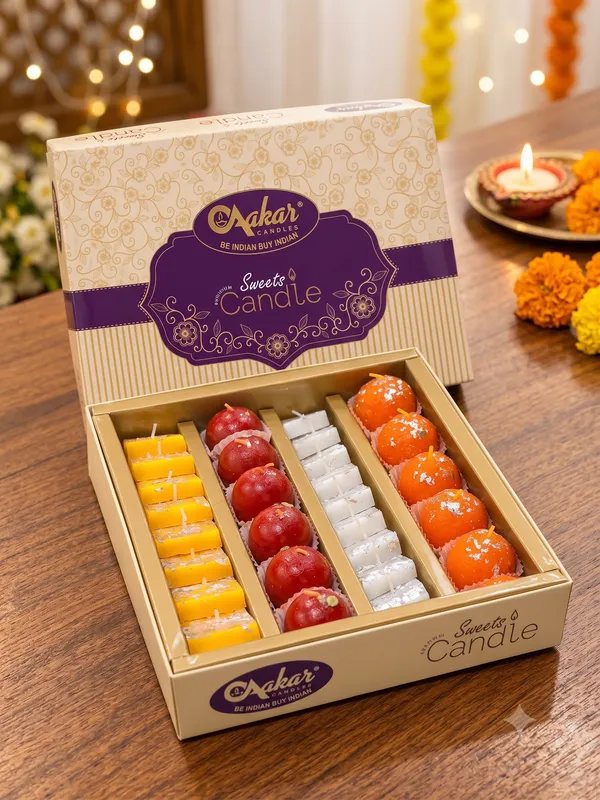 Assorted_Indian_Mithai_Shaped_Candles_Gift_Box-_Large_(31_pcs)