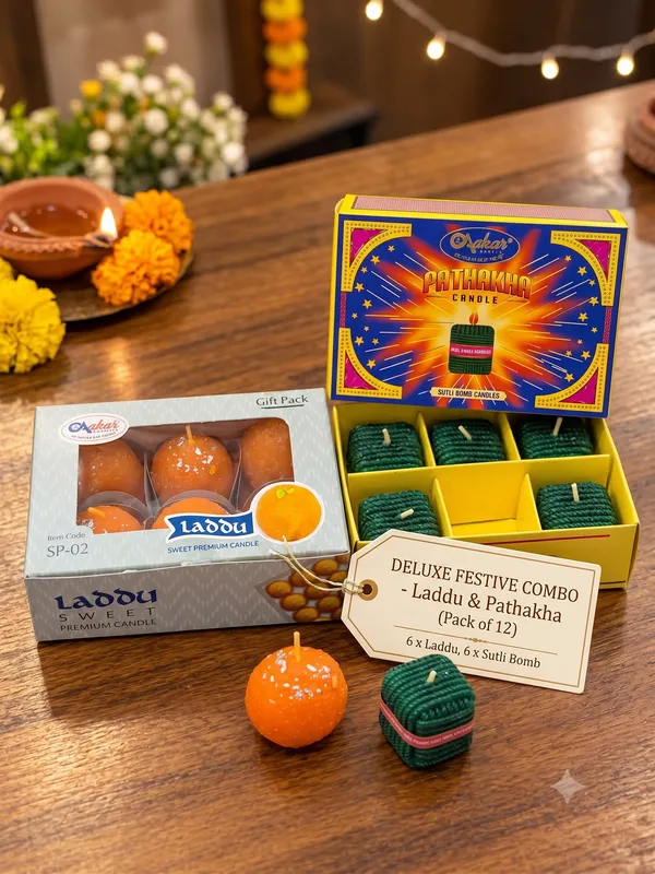 Festive_Diwali_Combo_Pack:_Realistic_Motichoor_Laddu_(Pack_of_6)_&_Eco-Friendly_Green_Sutli_Bomb_Candles_(Pack_of_6)_|_Set_of_12_Handcrafted_Decorative_Wax_Diyas_for_Gifting_&_Home_Decor