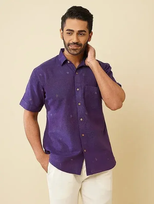 Purple_Khadi_Cotton_Regular_Fit_Printed_Shirt_For_Men