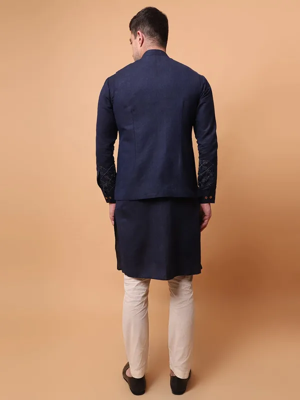Navy_Cotton_Straight_Kurta_Sadri_With_Pant_For_Men