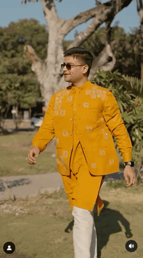 Mustard_Khadi_Cotton_Printed_Kurta_Jacket_Set_For_Men