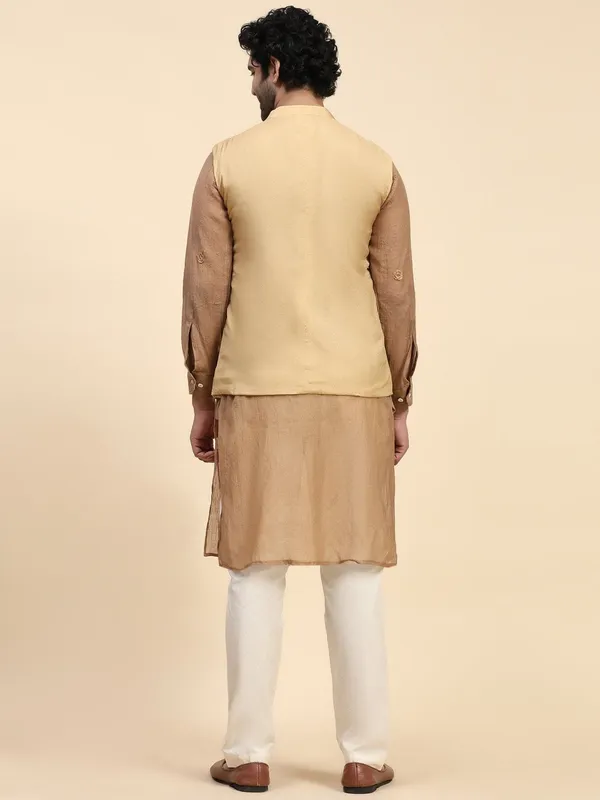 Beige_Chanderi_Silk_Embroidered_Nehru_Jacket_For_Men