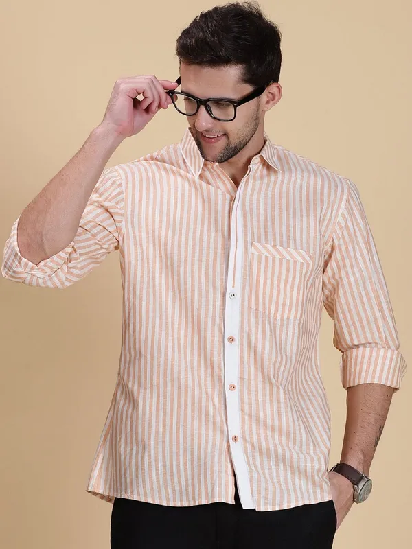 Peach_Linen_Regular_Fit_Striped_Casual_Shirt_For_Men