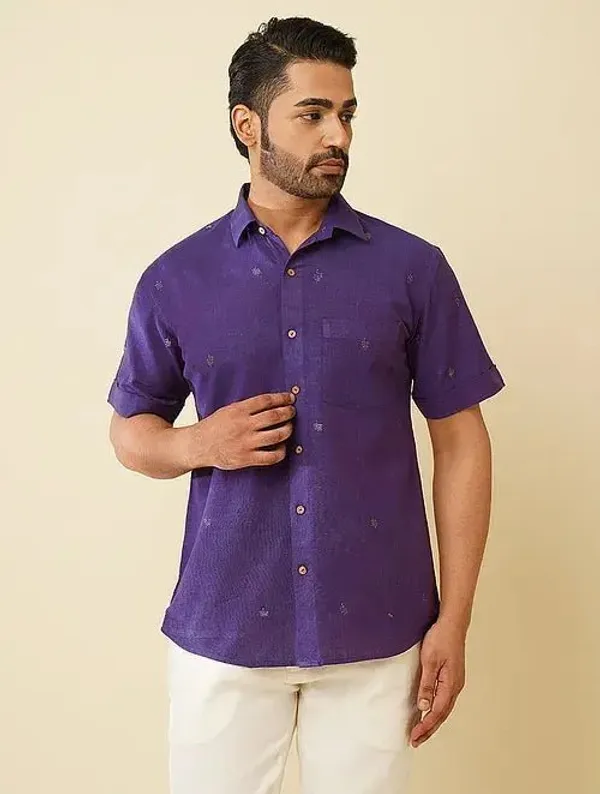 Purple_Khadi_Cotton_Regular_Fit_Printed_Shirt_For_Men