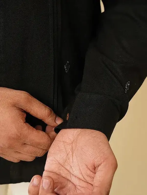 Black_Khadi_Cotton_Regular_Fit_Embroidered_Kurta_For_Men