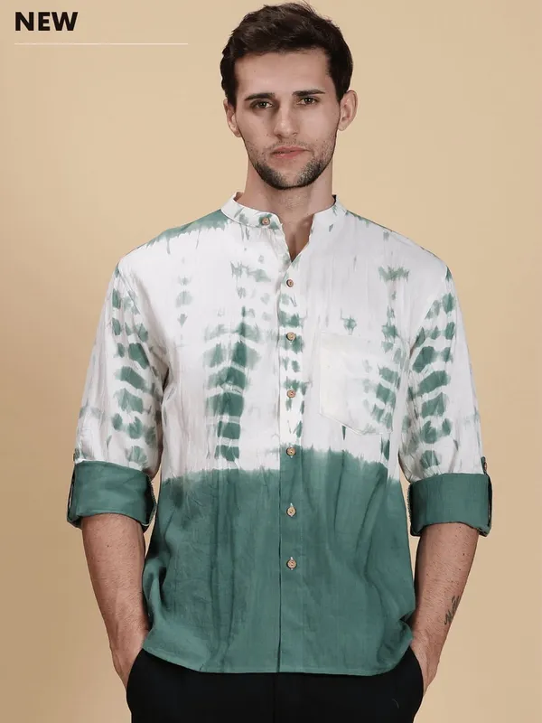 White_Khadi_Cotton_Tie_Dye_Casual_Shirt_For_Men