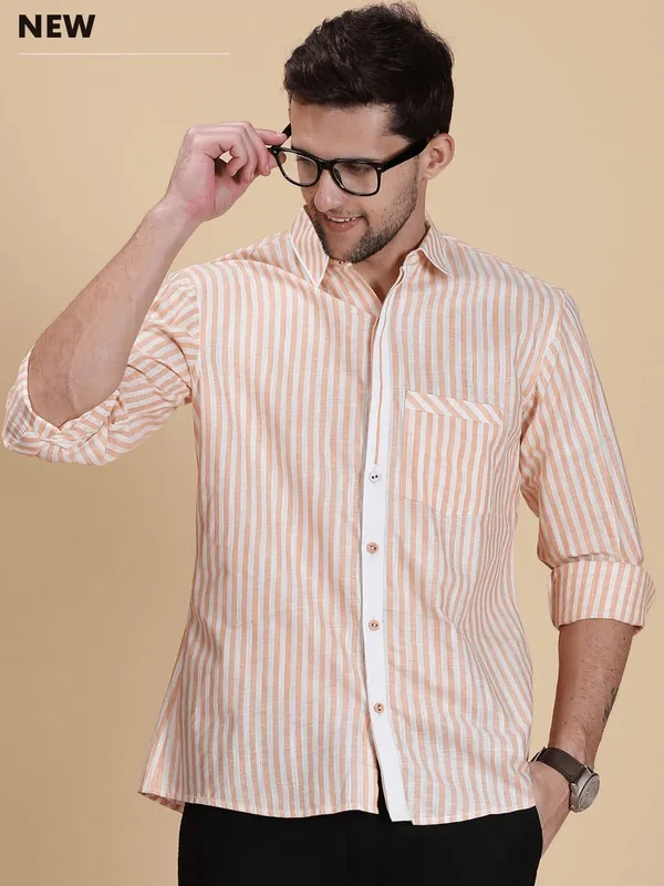 Peach_Linen_Regular_Fit_Striped_Casual_Shirt_For_Men