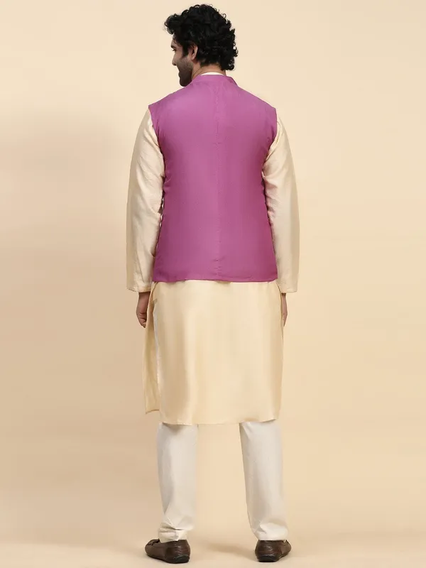 Purple_Chanderi_Silk_Straight_Fit_Embroidered_Nehru_Jacket_Kurta_Set_For_Men