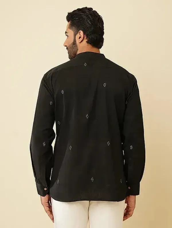 Black_Khadi_Cotton_Regular_Fit_Embroidered_Kurta_For_Men