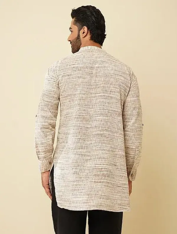 Beige_Khadi_Straight_Fit_Textured_Kurta_For_Men