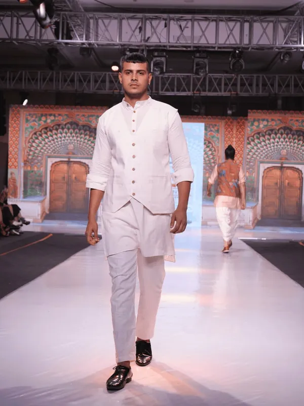 White_Khadi_Cotton_Straight_Fit_Layered_Kurta_Pajama_Set_For_Men