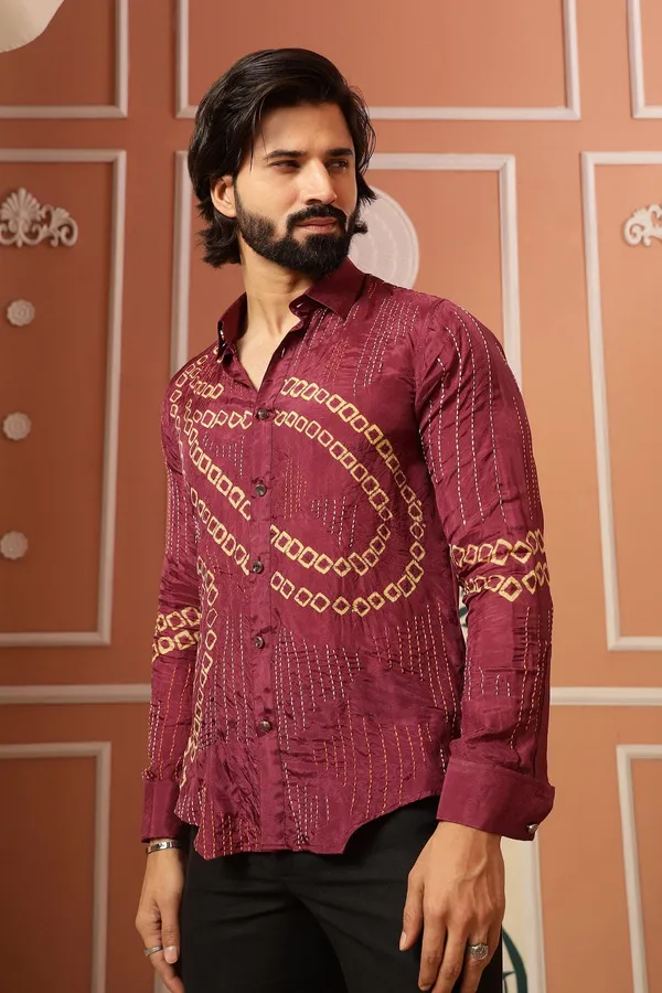 Kantha_&_Bandhej_Men_Shirt_-_Magenta