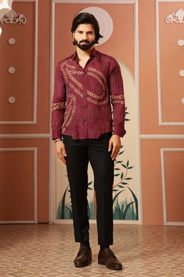 Kantha_&_Bandhej_Men_Shirt_-_Magenta