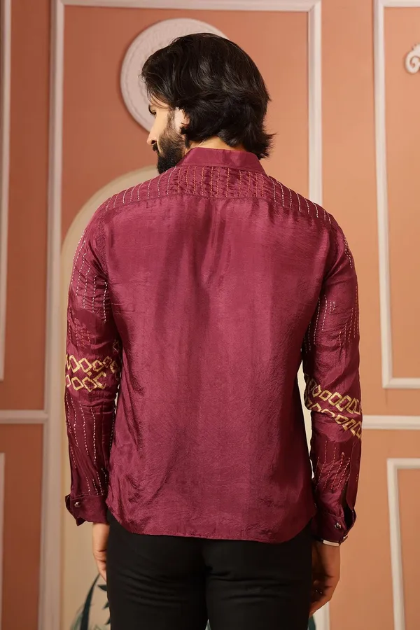 Kantha_&_Bandhej_Men_Shirt_-_Magenta