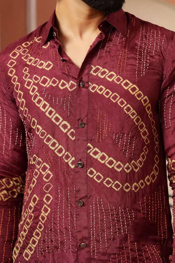 Kantha_&_Bandhej_Men_Shirt_-_Magenta
