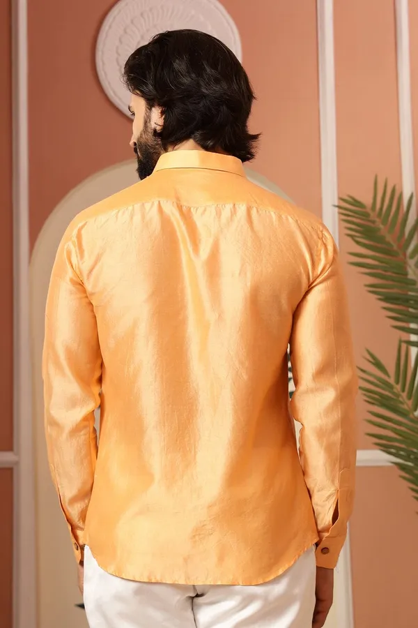 Peach_Chanderi_Silk_Regular_Fit_Floral_Embroidered_Shirt_For_Men