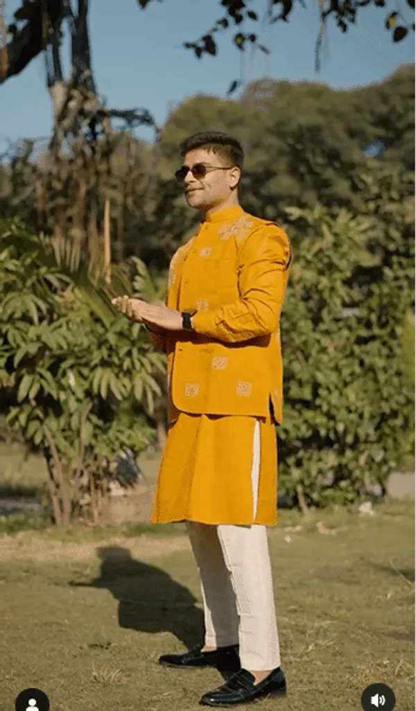Mustard_Khadi_Cotton_Printed_Kurta_Jacket_Set_For_Men