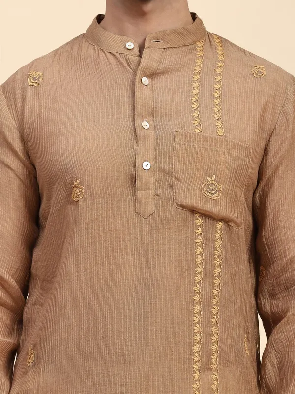 Beige_Chanderi_Silk_Embroidered_Nehru_Jacket_For_Men
