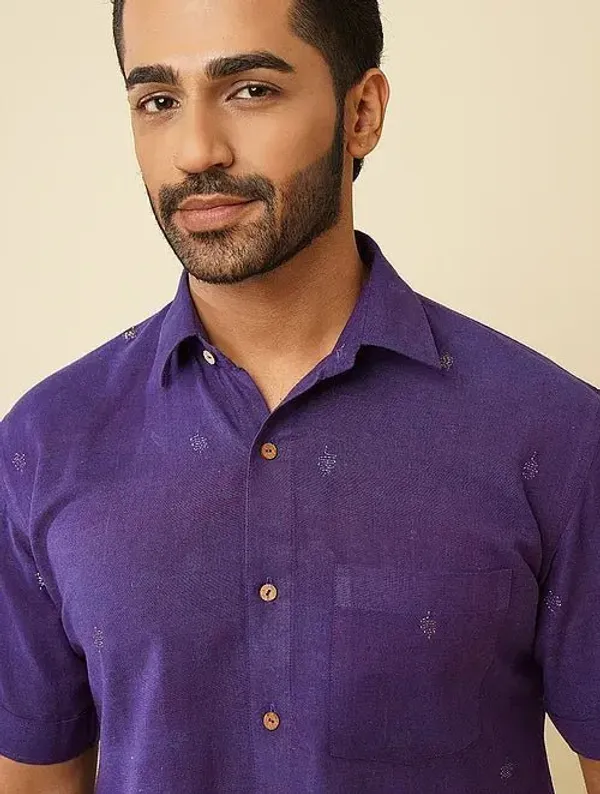 Purple_Khadi_Cotton_Regular_Fit_Printed_Shirt_For_Men