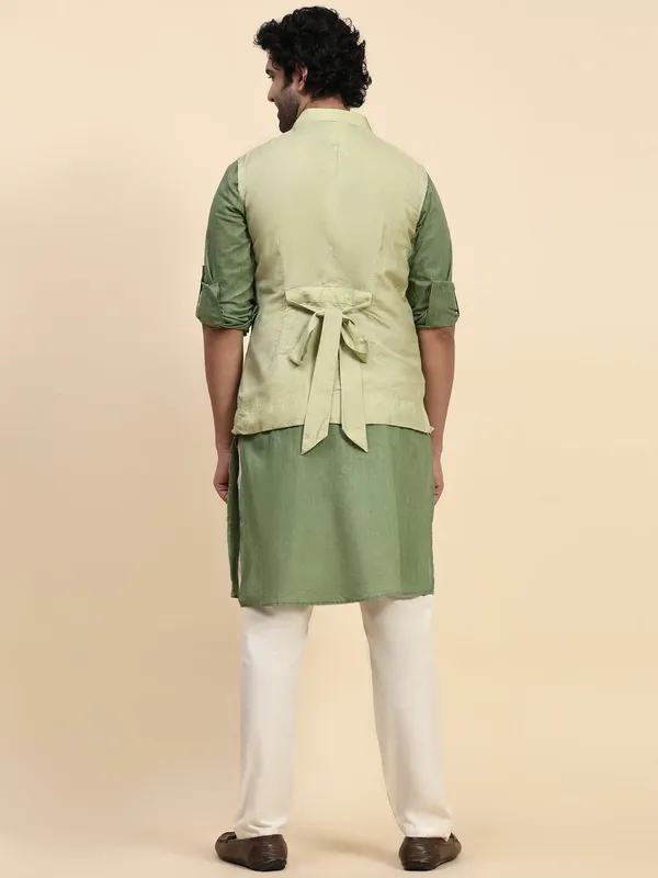 Green_Cotton_Chanderi_Embroidered_Kurta_Jacket_Set_For_Men