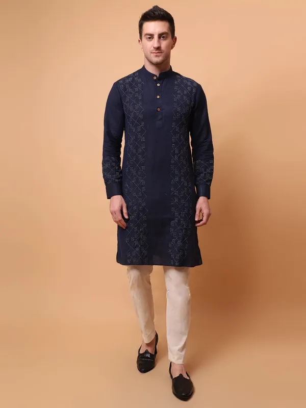 Navy_Cotton_Straight_Kurta_Sadri_With_Pant_For_Men