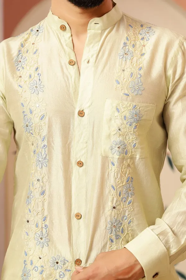 Cream_Chanderi_Silk_Embroidered_Kurta_Shirt_For_Men