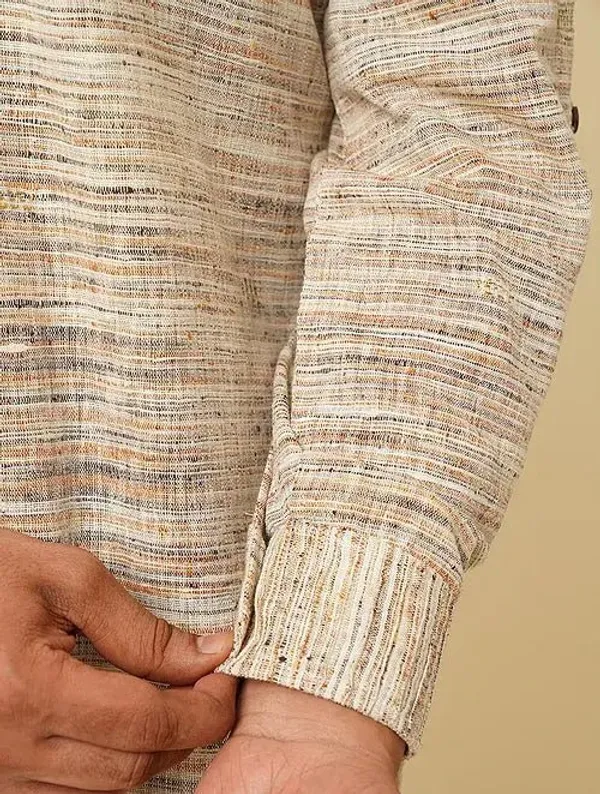 Beige_Khadi_Straight_Fit_Textured_Kurta_For_Men