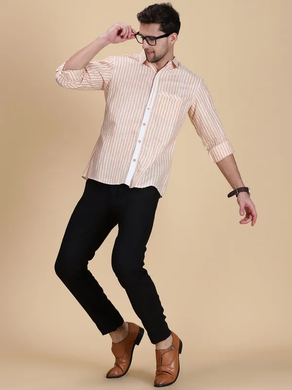 Peach_Linen_Regular_Fit_Striped_Casual_Shirt_For_Men
