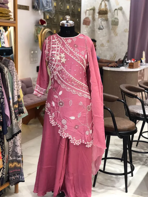 Pink_Silk_Peplum_Embroidered_Suit_Set_For_Women