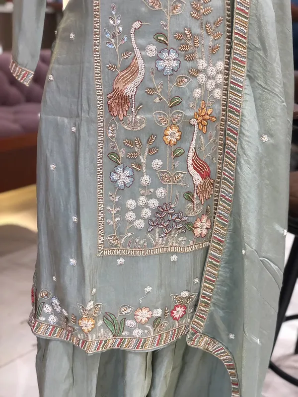 Sage_Green_Shimmer_Embroidered_Kurti_Garara_Set_For_Women