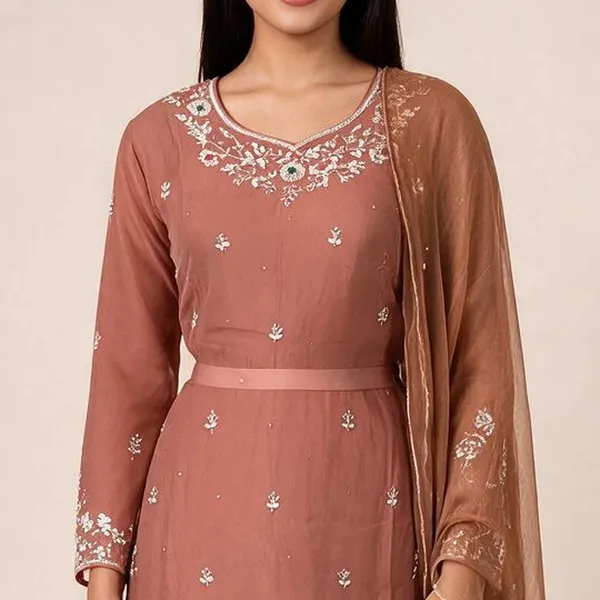 Sharara_Suit_Set_with_Bustier_for_Women_-_Light_Brown_Organza_Kundan_Work