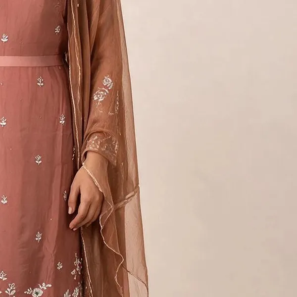 Sharara_Suit_Set_with_Bustier_for_Women_-_Light_Brown_Organza_Kundan_Work