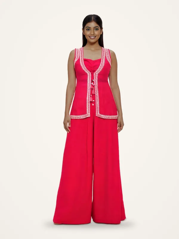 Co-ord_Set_with_Jacket_for_Women_-_Pink_Chinon_Hand_Work_|_Party_Wear