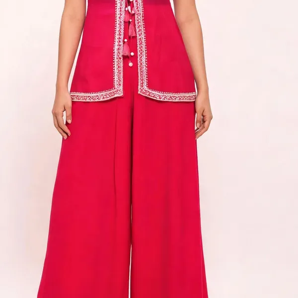 Co-ord_Set_with_Jacket_for_Women_-_Pink_Chinon_Hand_Work_|_Party_Wear