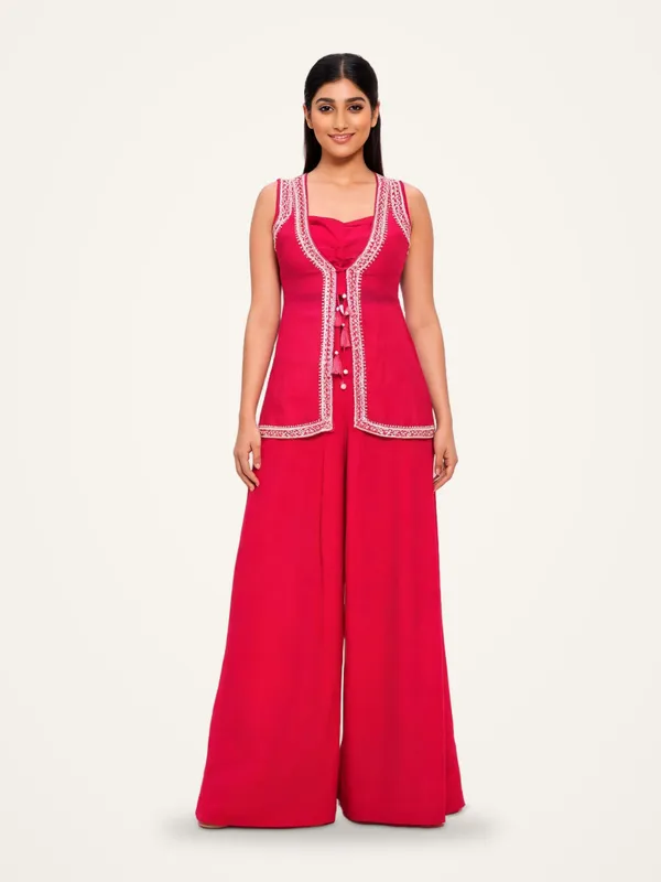 Co-ord_Set_with_Jacket_for_Women_-_Pink_Chinon_Hand_Work_|_Party_Wear